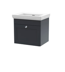 Nui Classique 500mm Wall Hung 1 Drawer Vanity & Basin 0th Traditional Soft Black MFC Painted Matt 451x531x406mm - JJ Building Materials