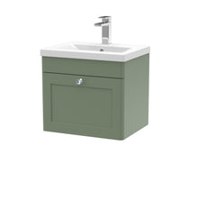 Nui Classique 500mm Wall Hung 1 Drawer Vanity & Basin 1 Traditional Satin Green MFC Painted Matt 471x510x390mm - JJ Building Materials