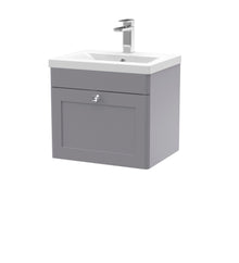 Nui Classique 500mm Wall Hung 1 Drawer Vanity & Basin 1 Traditional Satin Grey MFC Painted Matt 471x510x390mm - JJ Building Materials
