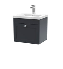 Nui Classique 500mm Wall Hung 1 Drawer Vanity & Basin 1 Traditional Soft Black MFC Painted Matt 471x510x390mm - JJ Building Materials