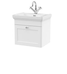 Nui Classique 500mm Wall Hung 1 - drawer Vanity & Basin 1th Traditional Satin White MFC Painted Matt 496x531x406mm - JJ Building Materials
