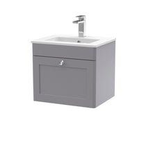 Nui Classique 500mm Wall Hung 1 Drawer Vanity & Basin 2 Traditional Satin Grey MFC Painted Matt 449x500x390mm - JJ Building Materials