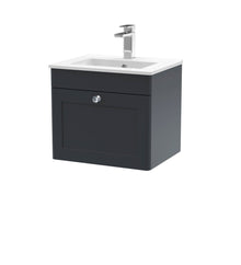 Nui Classique 500mm Wall Hung 1 Drawer Vanity & Basin 2 Traditional Soft Black MFC Painted Matt 449x500x390mm - JJ Building Materials