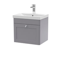 Nui Classique 500mm Wall Hung 1 Drawer Vanity & Basin 3 Traditional Satin Grey MFC Painted Matt 481x510x395mm - JJ Building Materials