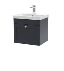 Nui Classique 500mm Wall Hung 1 Drawer Vanity & Basin 3 Traditional Soft Black MFC Painted Matt 481x510x395mm - JJ Building Materials