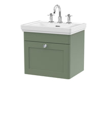 Nui Classique 500mm Wall Hung 1 - drawer Vanity & Basin 3th Traditional Satin Green MFC Painted Matt 496x531x406mm - JJ Building Materials