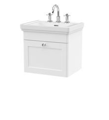 Nui Classique 500mm Wall Hung 1 - drawer Vanity & Basin 3th Traditional Satin White MFC Painted Matt 496x531x406mm - JJ Building Materials