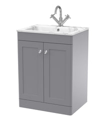 Nui Classique 600mm Floor Standing 2 - door Unit & Stone Basin 1th Traditional Satin Grey MFC Painted Matt,stone 816x610x470mm - CLC225Q - JJ Building Materials