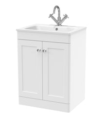 Nui Classique 600mm Floor Standing 2 - door Unit & Stone Basin 1th Traditional Satin White MFC Painted Matt,stone 816x610x470mm - CLC125P - JJ Building Materials