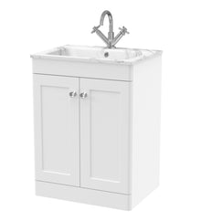 Nui Classique 600mm Floor Standing 2 - door Unit & Stone Basin 1th Traditional Satin White MFC Painted Matt,stone 816x610x470mm - CLC125Q - JJ Building Materials