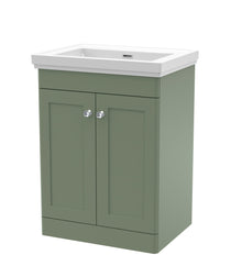 Nui Classique 600mm Floor Standing 2 Door Vanity & Basin 0th Traditional Satin Green MFC Painted Matt 821x630x471mm - JJ Building Materials