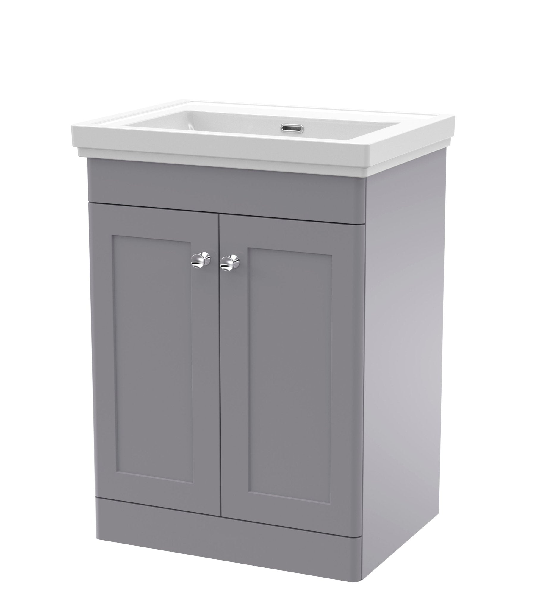Nui Classique 600mm Floor Standing 2 Door Vanity & Basin 0th Traditional Satin Grey MFC Painted Matt 821x630x471mm - JJ Building Materials