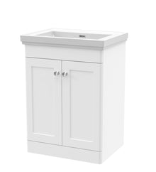 Nui Classique 600mm Floor Standing 2 Door Vanity & Basin 0th Traditional Satin White MFC Painted Matt 821x630x471mm - JJ Building Materials