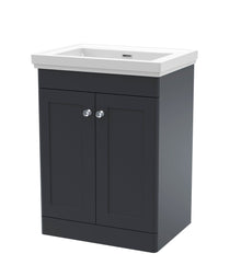Nui Classique 600mm Floor Standing 2 Door Vanity & Basin 0th Traditional Soft Black MFC Painted Matt 821x630x471mm - JJ Building Materials