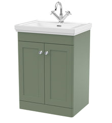 Nui Classique 600mm Floor Standing 2 - door Vanity & Basin 1th Traditional Satin Green MFC Painted Matt 865x630x471mm - JJ Building Materials