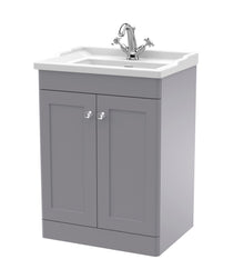 Nui Classique 600mm Floor Standing 2 Door Vanity & Basin 1th Traditional Satin Grey MFC Painted Matt 858x620x470mm - JJ Building Materials