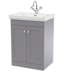 Nui Classique 600mm Floor Standing 2 - door Vanity & Basin 1th Traditional Satin Grey MFC Painted Matt 865x630x471mm - JJ Building Materials
