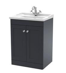 Nui Classique 600mm Floor Standing 2 Door Vanity & Basin 1th Traditional Soft Black MFC Painted Matt 858x620x470mm - JJ Building Materials