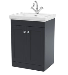 Nui Classique 600mm Floor Standing 2 - door Vanity & Basin 1th Traditional Soft Black MFC Painted Matt 865x600x471mm - JJ Building Materials