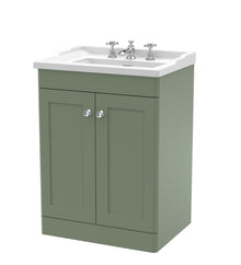 Nui Classique 600mm Floor Standing 2 Door Vanity & Basin 3th Traditional Satin Green MFC Painted Matt 858x620x470mm - JJ Building Materials