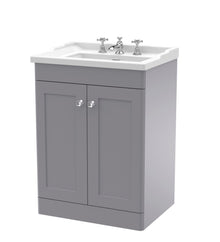 Nui Classique 600mm Floor Standing 2 Door Vanity & Basin 3th Traditional Satin Grey MFC Painted Matt 858x620x470mm - JJ Building Materials