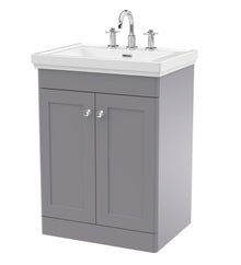 Nui Classique 600mm Floor Standing 2 - door Vanity & Basin 3th Traditional Satin Grey MFC Painted Matt 865x630x471mm - JJ Building Materials