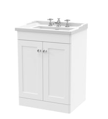 Nui Classique 600mm Floor Standing 2 Door Vanity & Basin 3th Traditional Satin White MFC Painted Matt 858x620x470mm - JJ Building Materials
