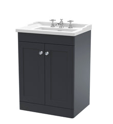 Nui Classique 600mm Floor Standing 2 Door Vanity & Basin 3th Traditional Soft Black MFC Painted Matt 858x620x470mm - JJ Building Materials