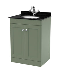 Nui Classique 600mm Floor Standing 2 Door Vanity & Marble Top 1th Traditional Satin Green MFC Painted Matt 814x620x463mm - CLC825BR1 - JJ Building Materials