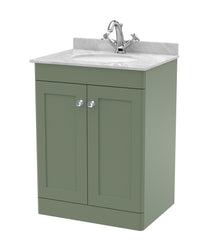 Nui Classique 600mm Floor Standing 2 Door Vanity & Marble Top 1th Traditional Satin Green MFC Painted Matt 814x620x463mm - CLC825GR1 - JJ Building Materials