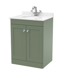 Nui Classique 600mm Floor Standing 2 Door Vanity & Marble Top 1th Traditional Satin Green MFC Painted Matt 814x620x463mm - CLC825WR1 - JJ Building Materials