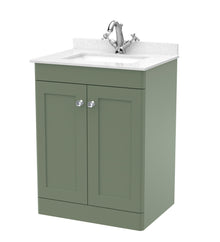 Nui Classique 600mm Floor Standing 2 Door Vanity & Marble Top 1th Traditional Satin Green MFC Painted Matt 814x620x463mm - CLC825WS1 - JJ Building Materials