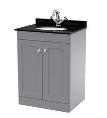 Nui Classique 600mm Floor Standing 2 Door Vanity & Marble Top 1th Traditional Satin Grey MFC Painted Matt 814x620x463mm - CLC225BR1 - JJ Building Materials