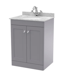 Nui Classique 600mm Floor Standing 2 Door Vanity & Marble Top 1th Traditional Satin Grey MFC Painted Matt 814x620x463mm - CLC225GR1 - JJ Building Materials