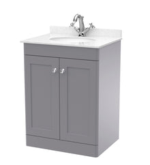 Nui Classique 600mm Floor Standing 2 Door Vanity & Marble Top 1th Traditional Satin Grey MFC Painted Matt 814x620x463mm - CLC225WR1 - JJ Building Materials