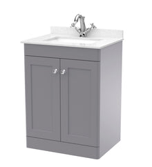 Nui Classique 600mm Floor Standing 2 Door Vanity & Marble Top 1th Traditional Satin Grey MFC Painted Matt 814x620x463mm - CLC225WS1 - JJ Building Materials