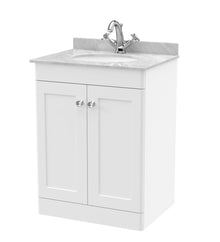 Nui Classique 600mm Floor Standing 2 Door Vanity & Marble Top 1th Traditional Satin White MFC Painted Matt 814x620x463mm - CLC125GR1 - JJ Building Materials
