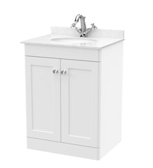 Nui Classique 600mm Floor Standing 2 Door Vanity & Marble Top 1th Traditional Satin White MFC Painted Matt 814x620x463mm - CLC125WR1 - JJ Building Materials