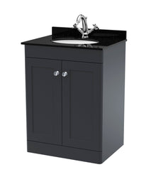 Nui Classique 600mm Floor Standing 2 Door Vanity & Marble Top 1th Traditional Soft Black MFC Painted Matt 814x620x463mm - CLC1425BR1 - JJ Building Materials