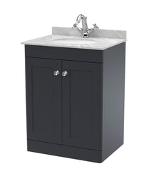 Nui Classique 600mm Floor Standing 2 Door Vanity & Marble Top 1th Traditional Soft Black MFC Painted Matt 814x620x463mm - CLC1425GR1 - JJ Building Materials