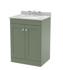 Nui Classique 600mm Floor Standing 2 Door Vanity & Marble Top 3th Traditional Satin Green MFC Painted Matt 814x620x463mm - CLC825GR3 - JJ Building Materials