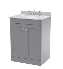 Nui Classique 600mm Floor Standing 2 Door Vanity & Marble Top 3th Traditional Satin Grey MFC Painted Matt 814x620x463mm - CLC225GR3 - JJ Building Materials