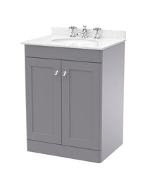 Nui Classique 600mm Floor Standing 2 Door Vanity & Marble Top 3th Traditional Satin Grey MFC Painted Matt 814x620x463mm - CLC225WR3 - JJ Building Materials