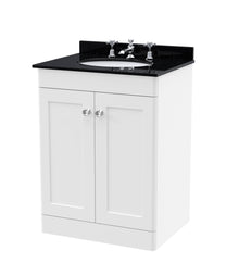 Nui Classique 600mm Floor Standing 2 Door Vanity & Marble Top 3th Traditional Satin White MFC Painted Matt 814x620x463mm - CLC125BR3 - JJ Building Materials