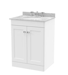 Nui Classique 600mm Floor Standing 2 Door Vanity & Marble Top 3th Traditional Satin White MFC Painted Matt 814x620x463mm - CLC125GR3 - JJ Building Materials