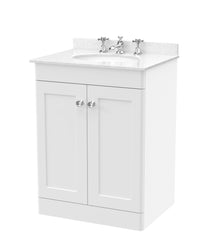 Nui Classique 600mm Floor Standing 2 Door Vanity & Marble Top 3th Traditional Satin White MFC Painted Matt 814x620x463mm - CLC125WR3 - JJ Building Materials