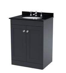 Nui Classique 600mm Floor Standing 2 Door Vanity & Marble Top 3th Traditional Soft Black MFC Painted Matt 814x620x463mm - CLC1425BR3 - JJ Building Materials