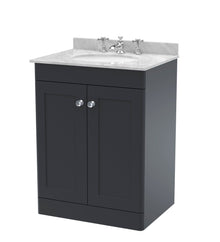 Nui Classique 600mm Floor Standing 2 Door Vanity & Marble Top 3th Traditional Soft Black MFC Painted Matt 814x620x463mm - CLC1425GR3 - JJ Building Materials