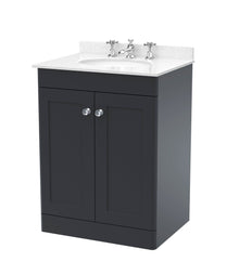 Nui Classique 600mm Floor Standing 2 Door Vanity & Marble Top 3th Traditional Soft Black MFC Painted Matt 814x620x463mm - CLC1425WR3 - JJ Building Materials