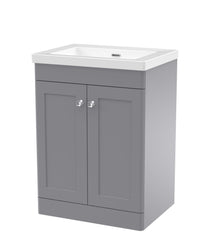Nui Classique 600mm Floor Standing 2 - door Vanity With Basin - 0 Tap Hole Traditional Satin Grey Fireclay 845x613x462mm - JJ Building Materials